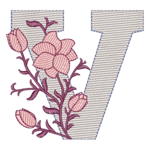 Monogram with Flower Letter V Embroidery Design