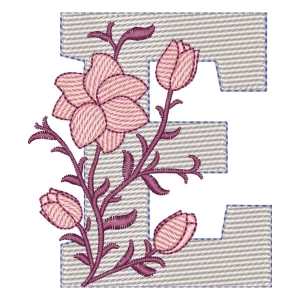 Monogram with Flower Letter E Embroidery Design