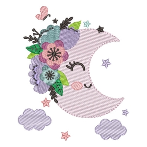 Moon with Flowers (Quick Stitch) Embroidery Design