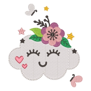Cloud with Flowers (Quick Stitch) Embroidery Design