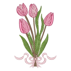 Tulips with Bow Embroidery Design
