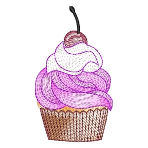 Cupcake and Cherry (Rippled) Embroidery Design