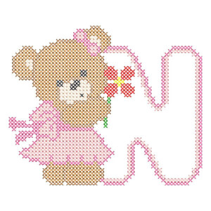 Alphabet Teddy Bear Letter N (Cross Stitch) Embroidery Design