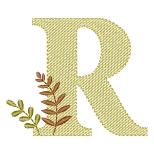 Monogram with Branches Letter R Embroidery Design