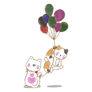Contour Cats with Balloons Embroidery Design