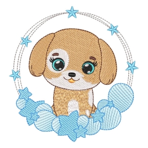 Cute Dog in Frame Embroidery Design