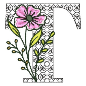 Monogram with FLower Letter T Embroidery Design