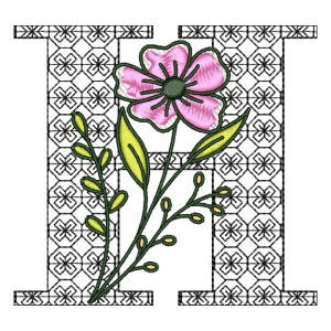 Monogram with FLower Letter H Embroidery Design