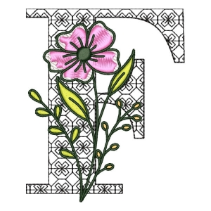 Monogram with FLower Letter F Embroidery Design