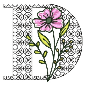 Monogram with FLower Letter D Embroidery Design