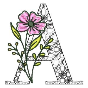 Monogram with FLower Letter A Embroidery Design