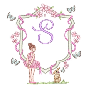 Alphabet Ballerina and Frame Letter S Embroidery Design
