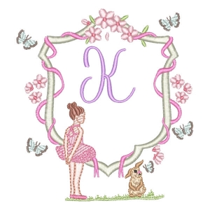 Alphabet Ballerina and Frame Letter K Embroidery Design