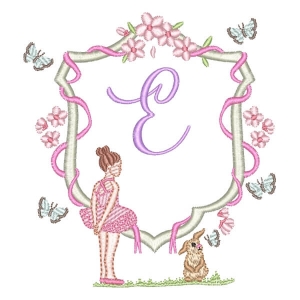 Alphabet Ballerina and Frame Letter E Embroidery Design