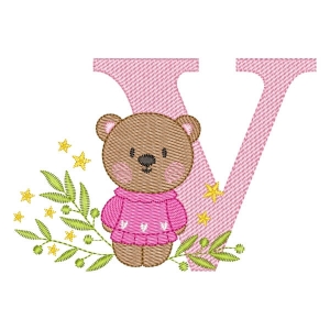 Monogram with Teddy Bear Letter V Embroidery Design