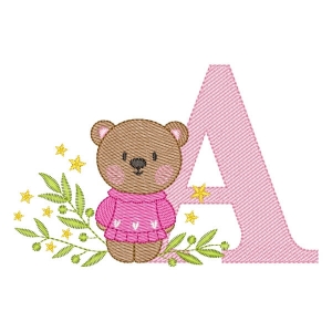 Monogram with Teddy Bear Letter A Embroidery Design