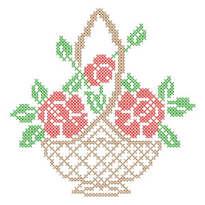 Basket of Roses (Cross Stitch) Embroidery Design