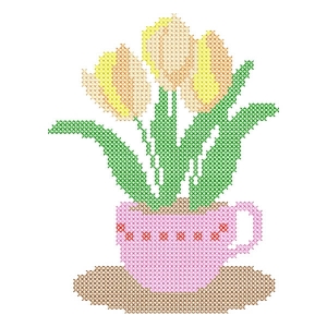 Flowers in the Cup (Cross Stitch) Embroidery Design