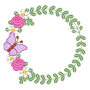 Flowers and Butterflies Frame Embroidery Design