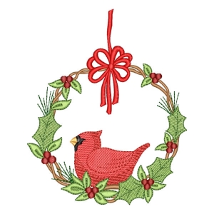 Christmas Wreath with Bird Embroidery Design