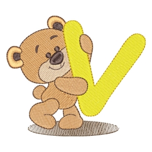 Alphabet Bear Letter V Embroidery Design
