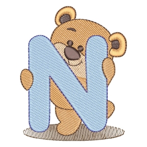 Alphabet Bear Letter N Embroidery Design