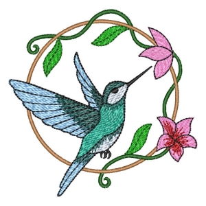 Hummingbird and Flowers Embroidery Design