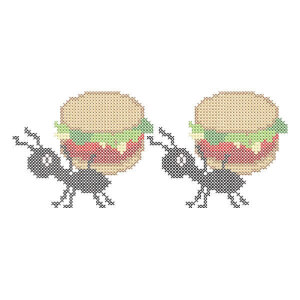 Ant with Hamburger (Cross Stitch) Embroidery Design