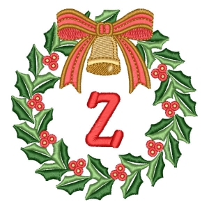 Christmas Wreath with Letter Z Embroidery Design