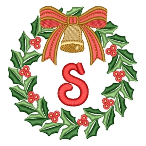 Christmas Wreath with Letter S Embroidery Design