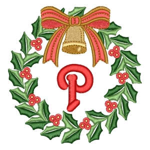 Christmas Wreath with Letter P Embroidery Design