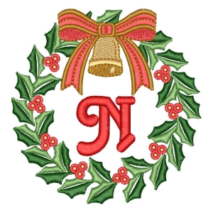 Christmas Wreath with Letter N Embroidery Design