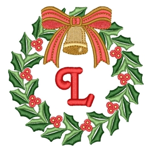 Christmas Wreath with Letter L Embroidery Design