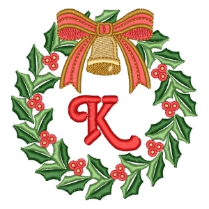 Christmas Wreath with Letter K Embroidery Design