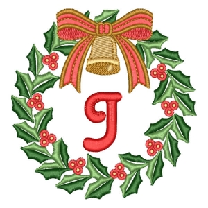 Christmas Wreath with Letter J Embroidery Design