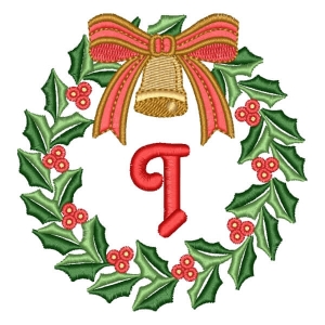 Christmas Wreath with Letter I Embroidery Design