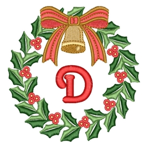 Christmas Wreath with Letter D Embroidery Design