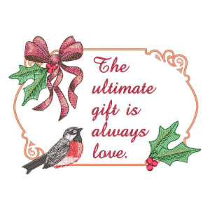 Bird and Christmas Message Embroidery Design