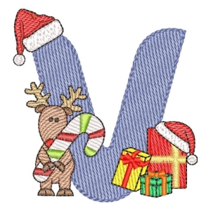 Christmas Monogram Letter V Embroidery Design