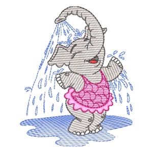 Elephant Taking a Bath (Quick Stitch) Embroidery Design