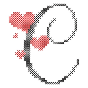 Matriz de bordado Alfabeto Coração Letra C (Ponto Cruz)
