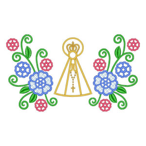 Our Lady and Flowers Embroidery Design