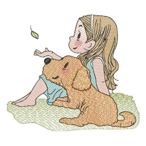 Girl and Dog (Quick Stitch) Embroidery Design