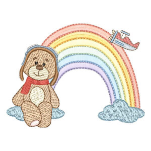 Aviator Bear on Rainbow (Quick Stitch) Embroidery Design