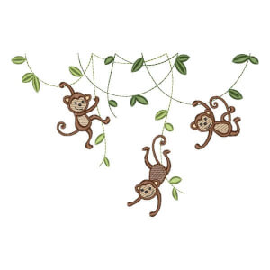 Monkey in the Jungle Embroidery Design