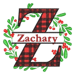 Split Azevinho Alphabet Letter Z with Name Embroidery Design