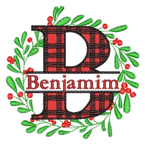 Split Azevinho Alphabet Letter B with Name Embroidery Design