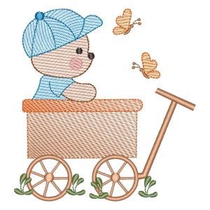 Teddy Bear in the Carriage (Quick Stitch) Embroidery Design