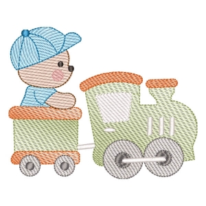 Teddy Bear on the Train (Quick Stitch) Embroidery Design