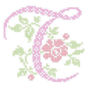 Matriz de bordado Monograma com Floral Letra T (Ponto Cruz)
